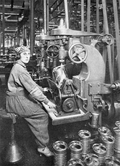 Woman Operator Machining Cylinders of Liberty Motors (at the Cadillac Plant, Detroit).
