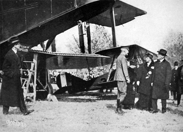 General Peyton C. March, Chief-of-Staff, President and Mrs. Wilson, Inspecting Handley-Page Bomber at Washington.