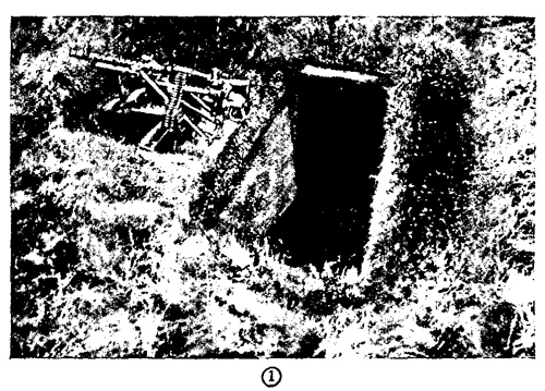 Figure 43.—Three-man foxhole for heavy machine gun, with dugout. 