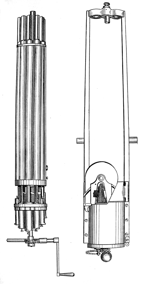 Fig.3, 4. Gatling gun and its frame 